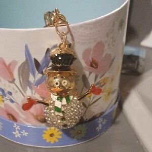 Festive Snowman Keychain Or Bag Charm Made With Rhinestones